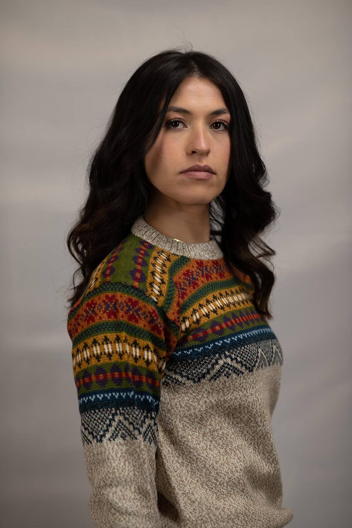 Pullover Sweater Chalan Beige 100% Peruvian alpaca Handmade Women's