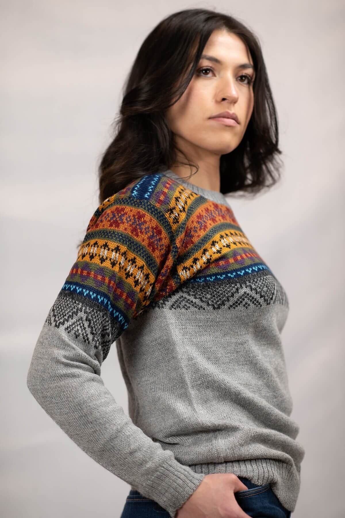 Pullover Sweater Chalan Gray 100% Peruvian alpaca Handmade Women's