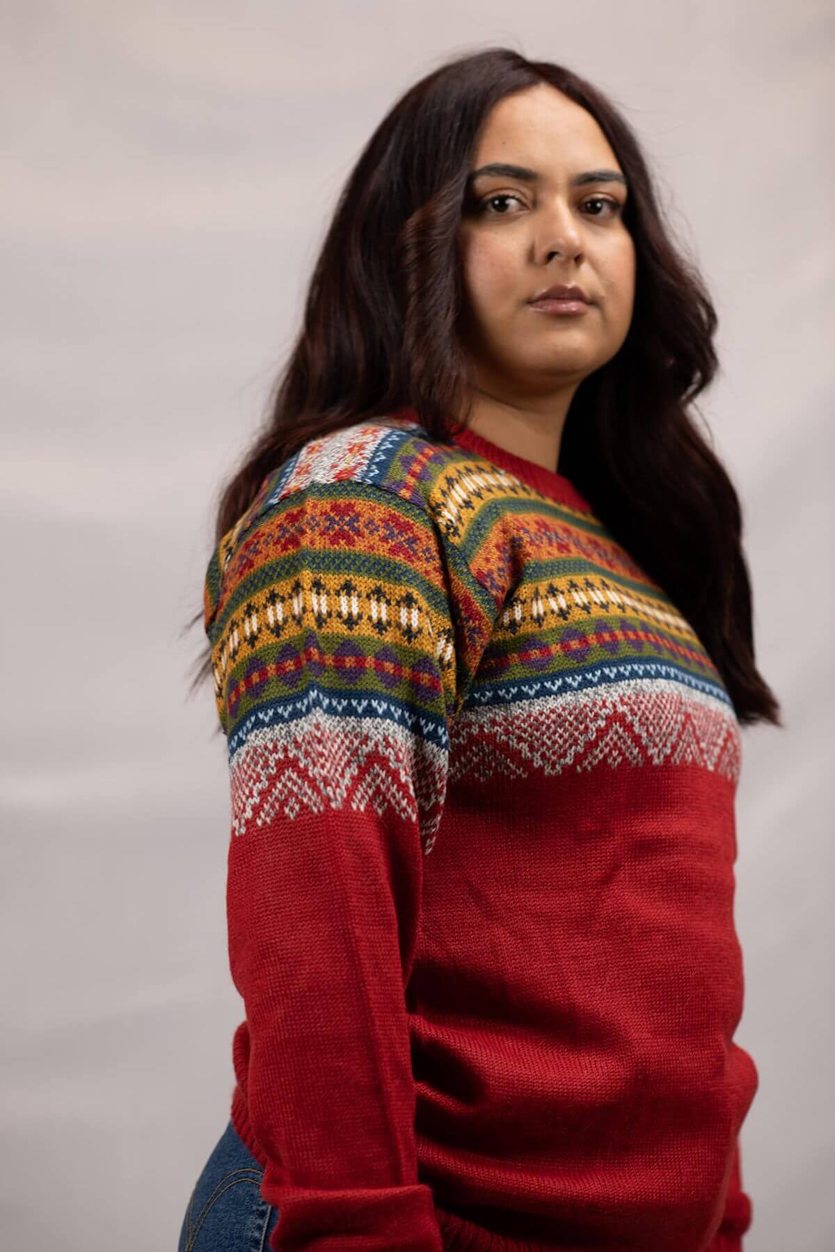 Pullover Sweater Chalan Red 100% Peruvian alpaca Handmade Women's
