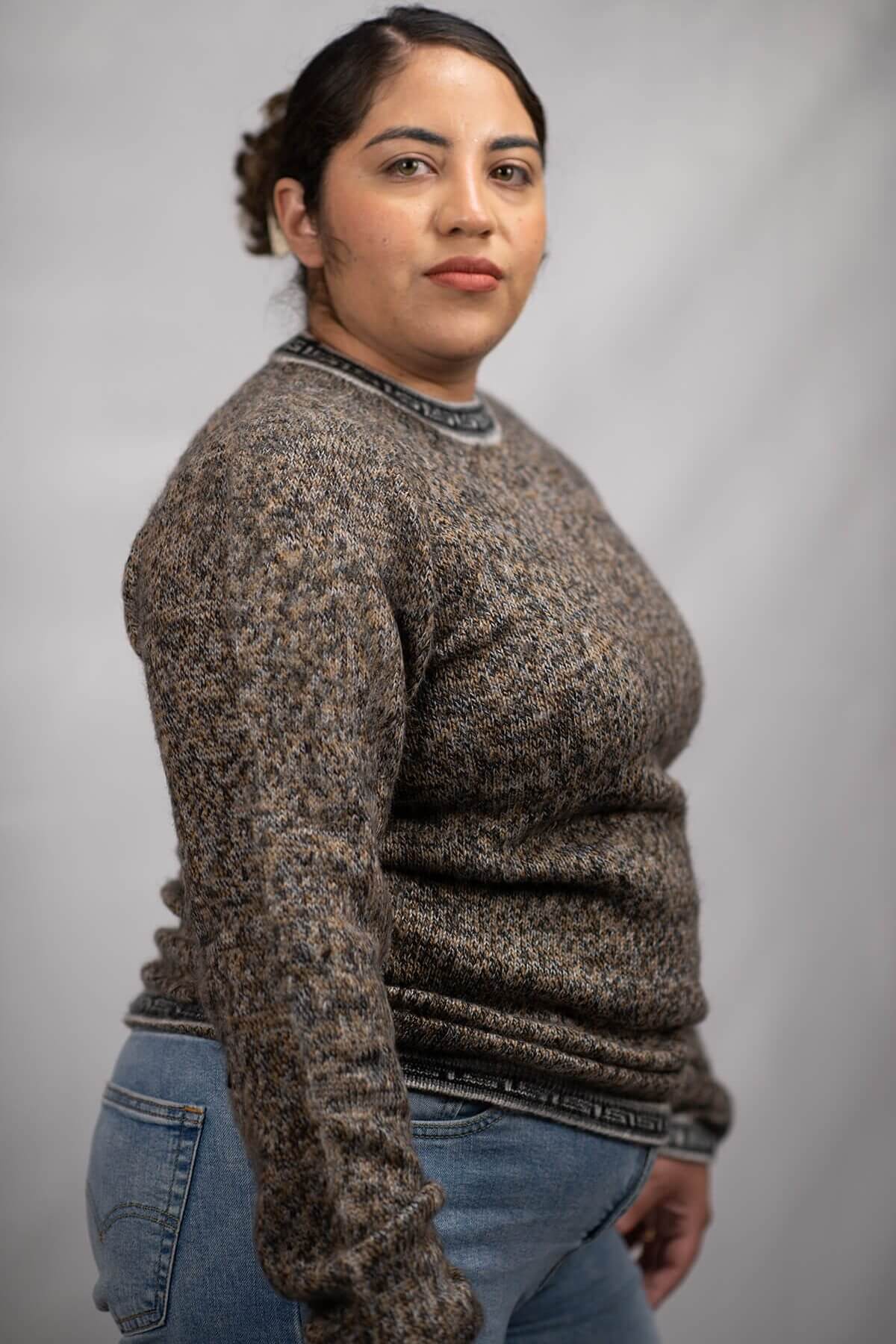 Pullover Sweater Greca Brown 100% Peruvian alpaca Handmade Women's