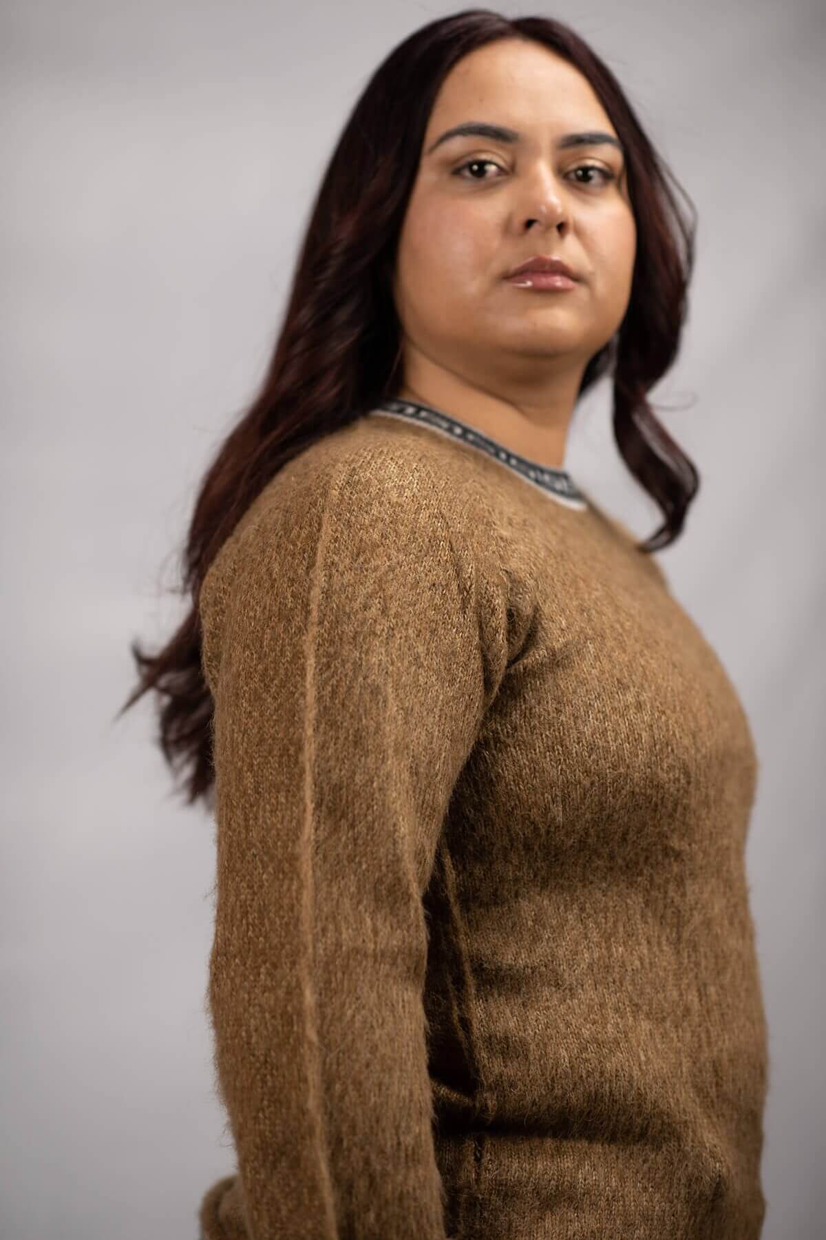 Pullover Sweater Greca Caramel 100% Peruvian alpaca Handmade Women's