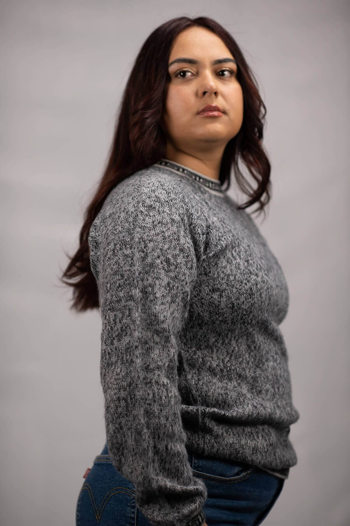 Pullover Sweater Greca Gray 100% Peruvian alpaca Handmade Women's