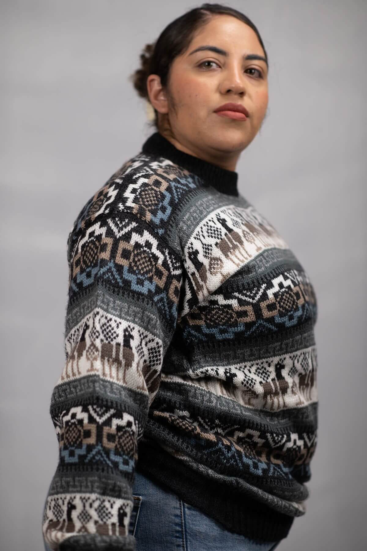 Pullover Sweater Incaica Blue 100% Peruvian alpaca Handmade Women's