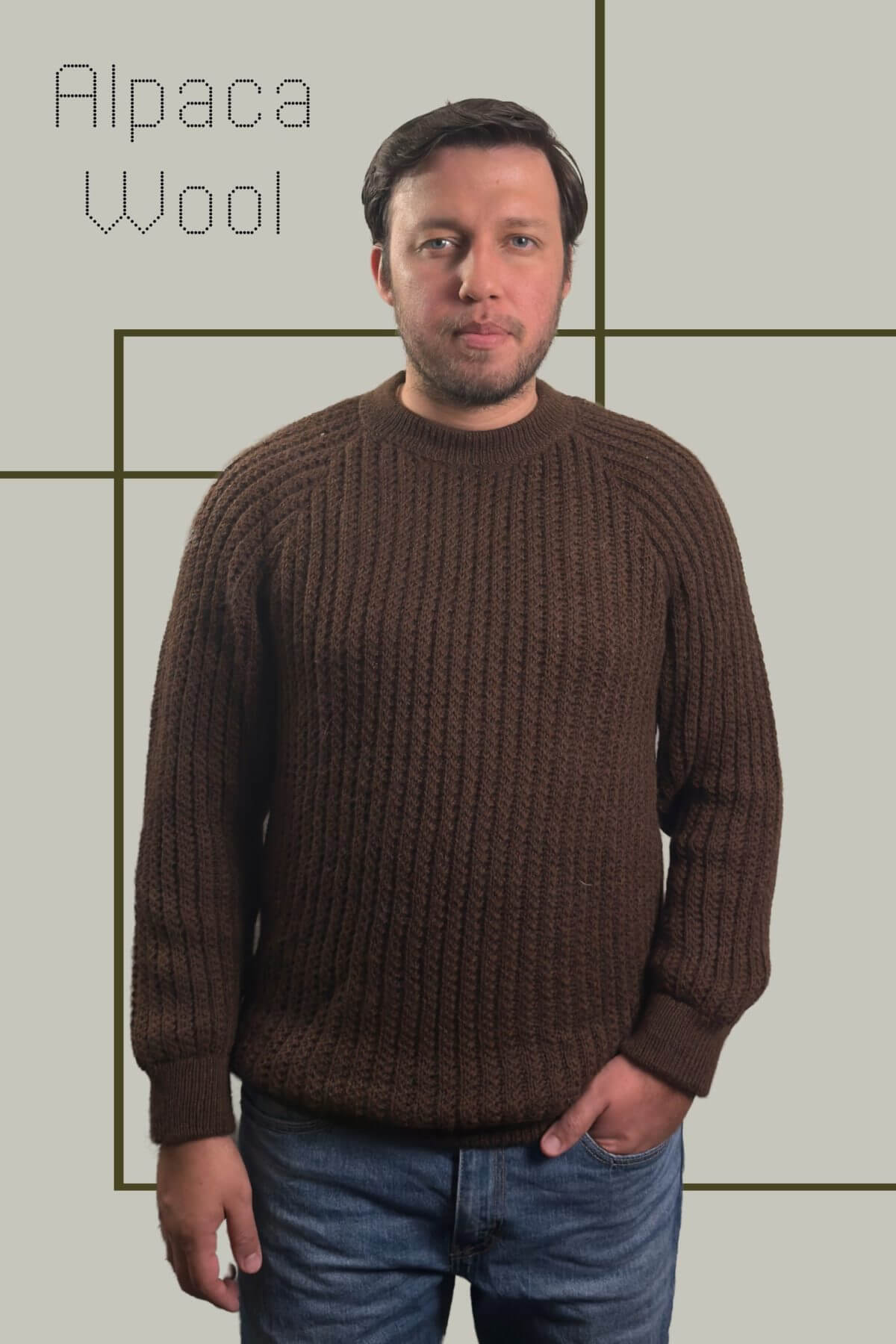 Pullover Sweater Zuri Brown 100% Peruvian alpaca Handmade men's