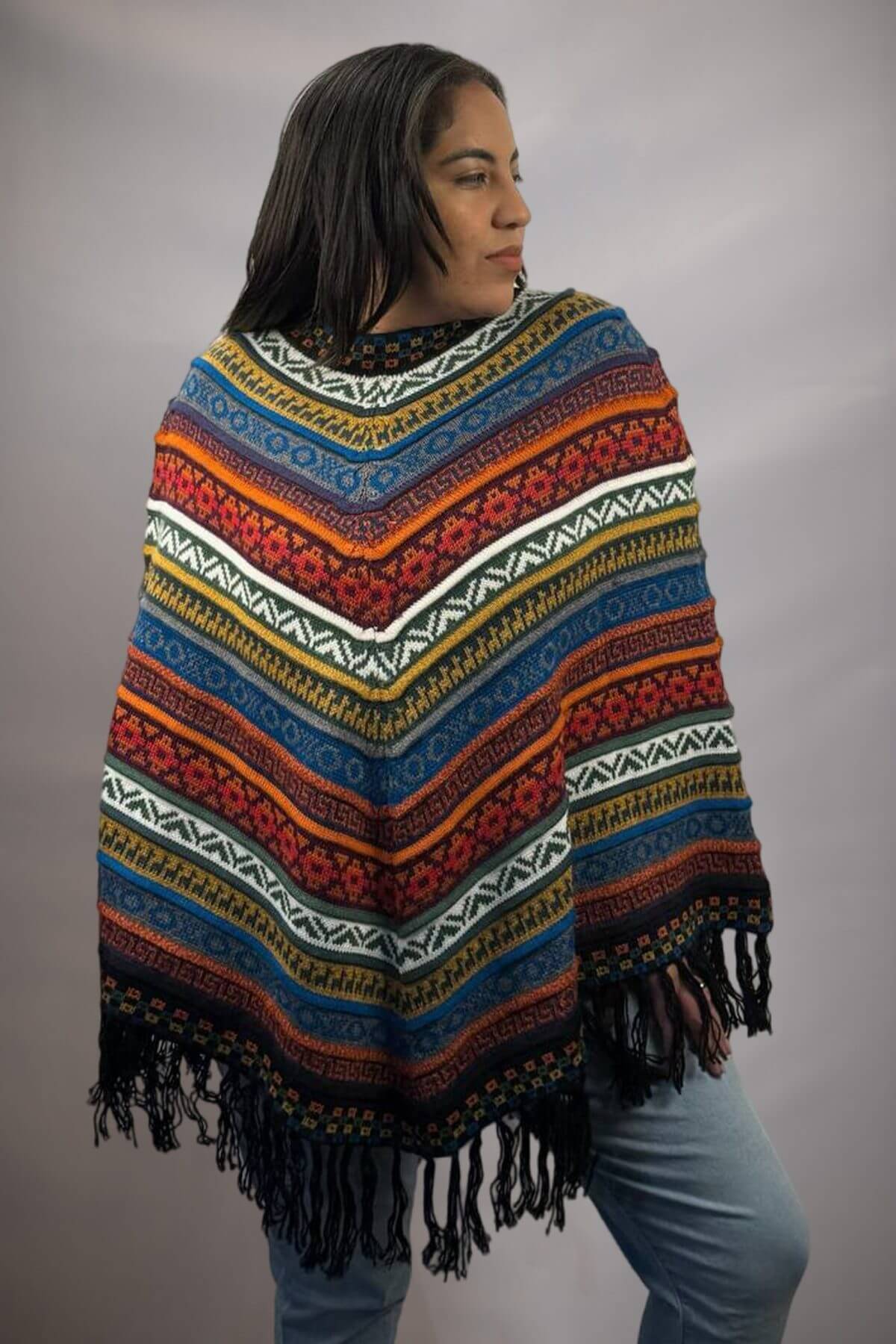 Poncho Lanera wool Black 100% Peruvian alpaca Handmade Women's