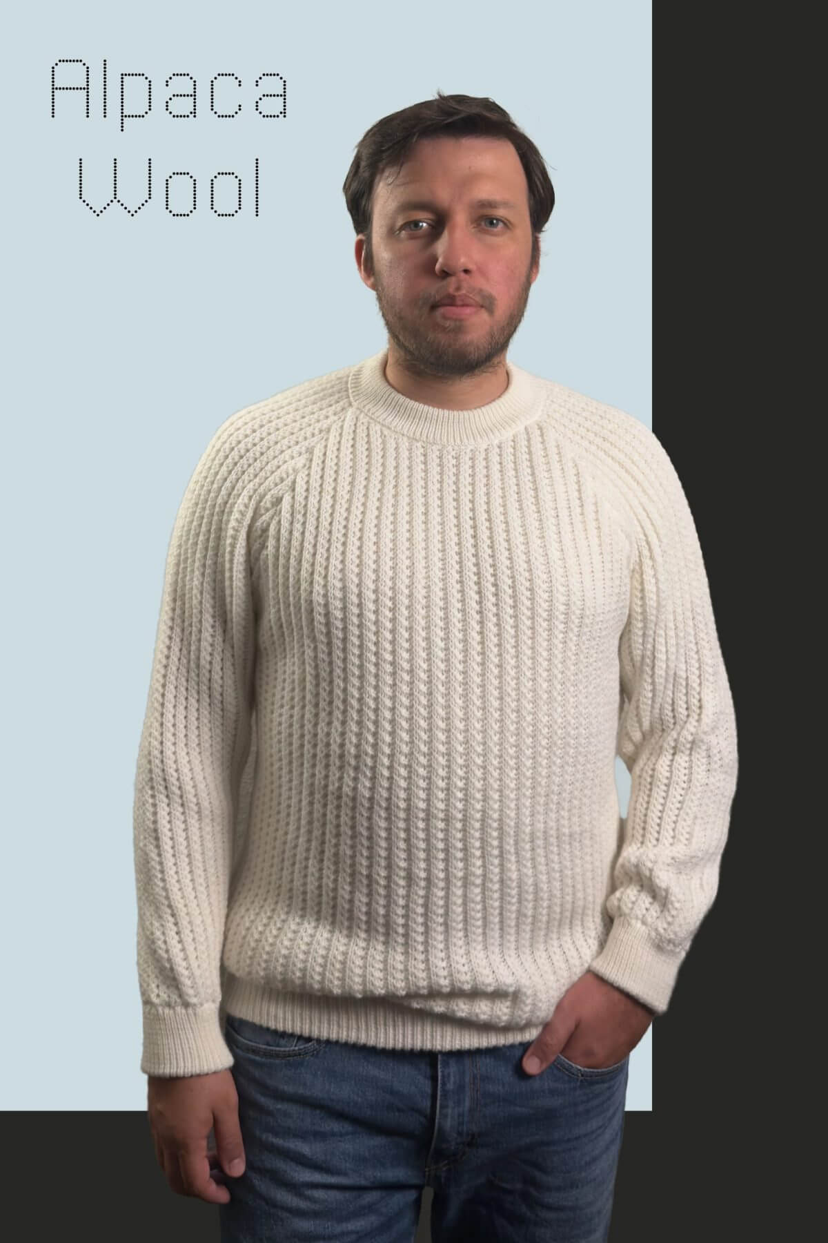 Pullover Sweater Zuri White 100% Peruvian alpaca Handmade men's